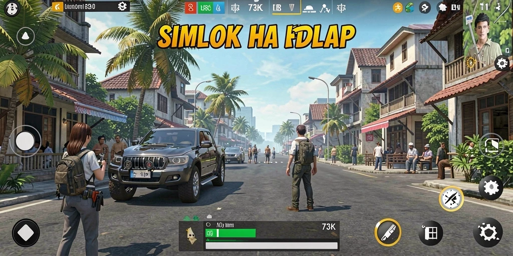 Tampilan seru gameplay di 73K dengan berbagai interaksi karakter.