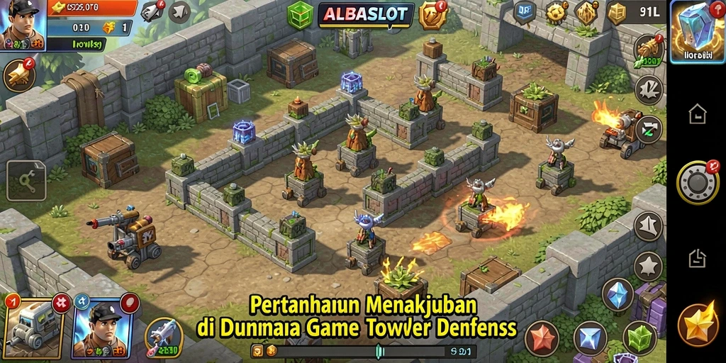 Tampilan gameplay ALBASLOT yang menegangkan dalam mode Tower Defense.