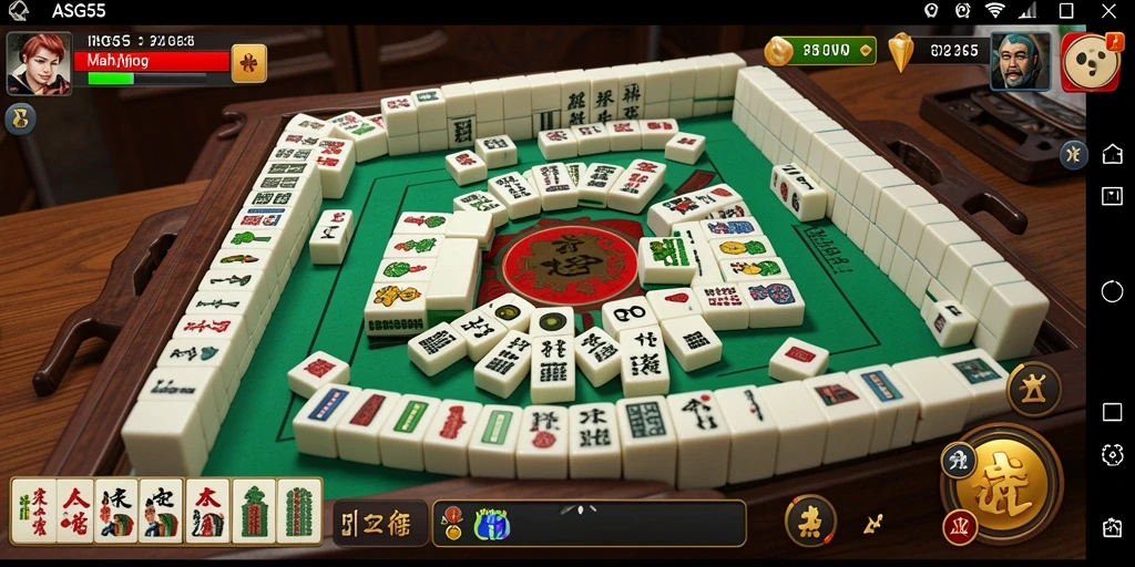 Tangkapan layar utama ASG55 menampilkan gameplay Mahjong yang seru dan menantang.