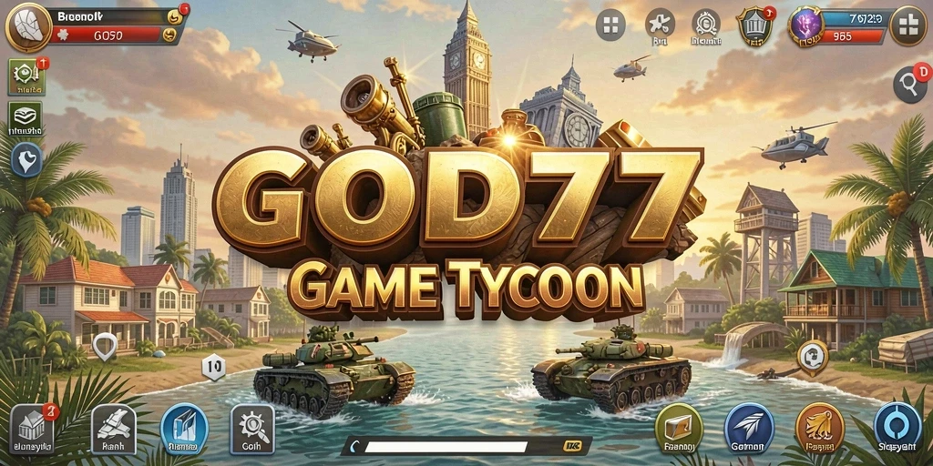 Tampilan gameplay <strong>GOD77</strong> yang menunjukkan pengelolaan bisnis dengan grafis menarik.