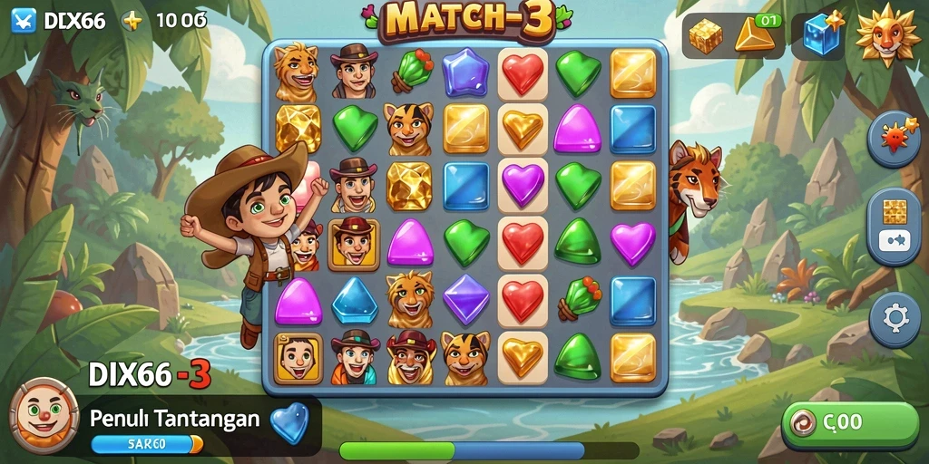 Tampilan gameplay seru dalam permainan Match-3 IDX66.