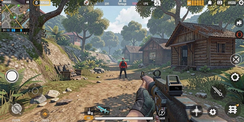 Screenshot tampilan gameplay seru dari NK666 dalam aksi TPS.