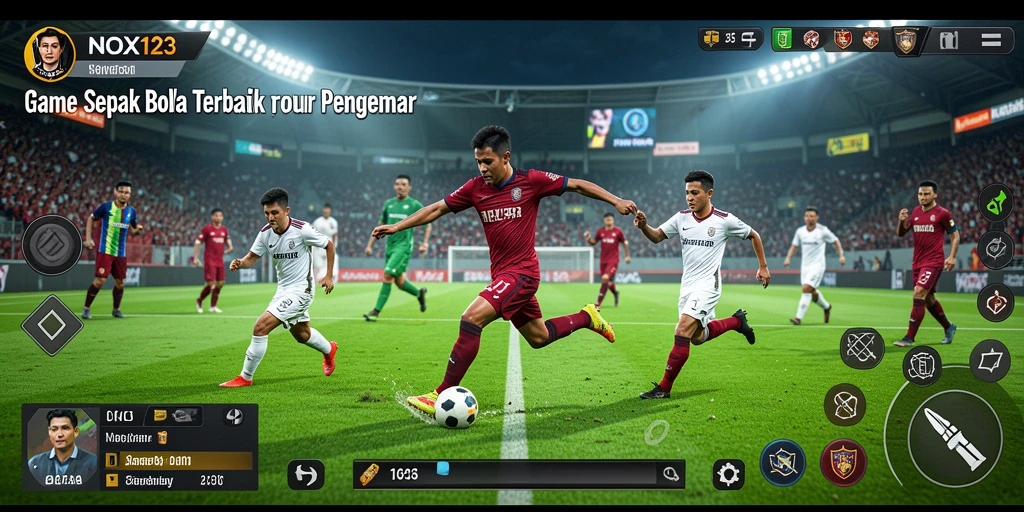 Screenshot gameplay NOX123 yang menampilkan aksi sepak bola yang mendebarkan.